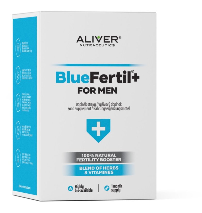 ALIVER - Bluefertil +Plus - for MEN - 100% Natural fertility booster Blend of herbs & vitamins 120 cps / 600 mg