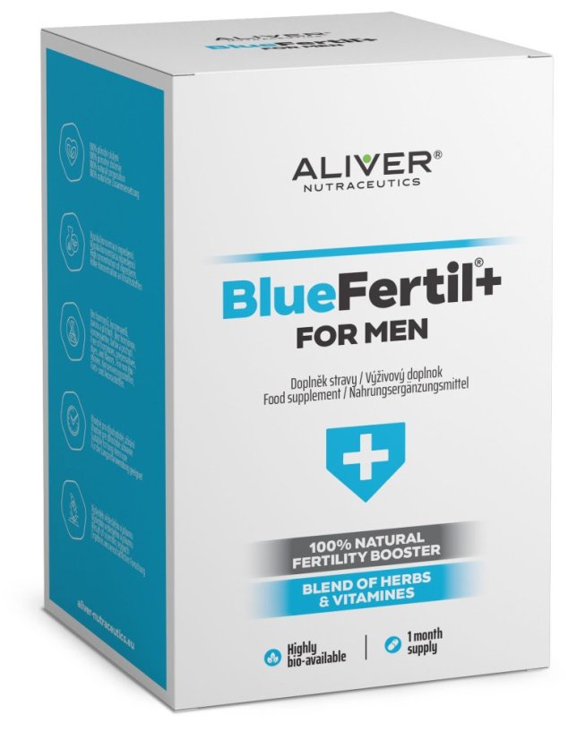 ALIVER - Bluefertil +Plus - for MEN - 100% Natural fertility booster Blend of herbs & vitamins 120 cps / 600 mg